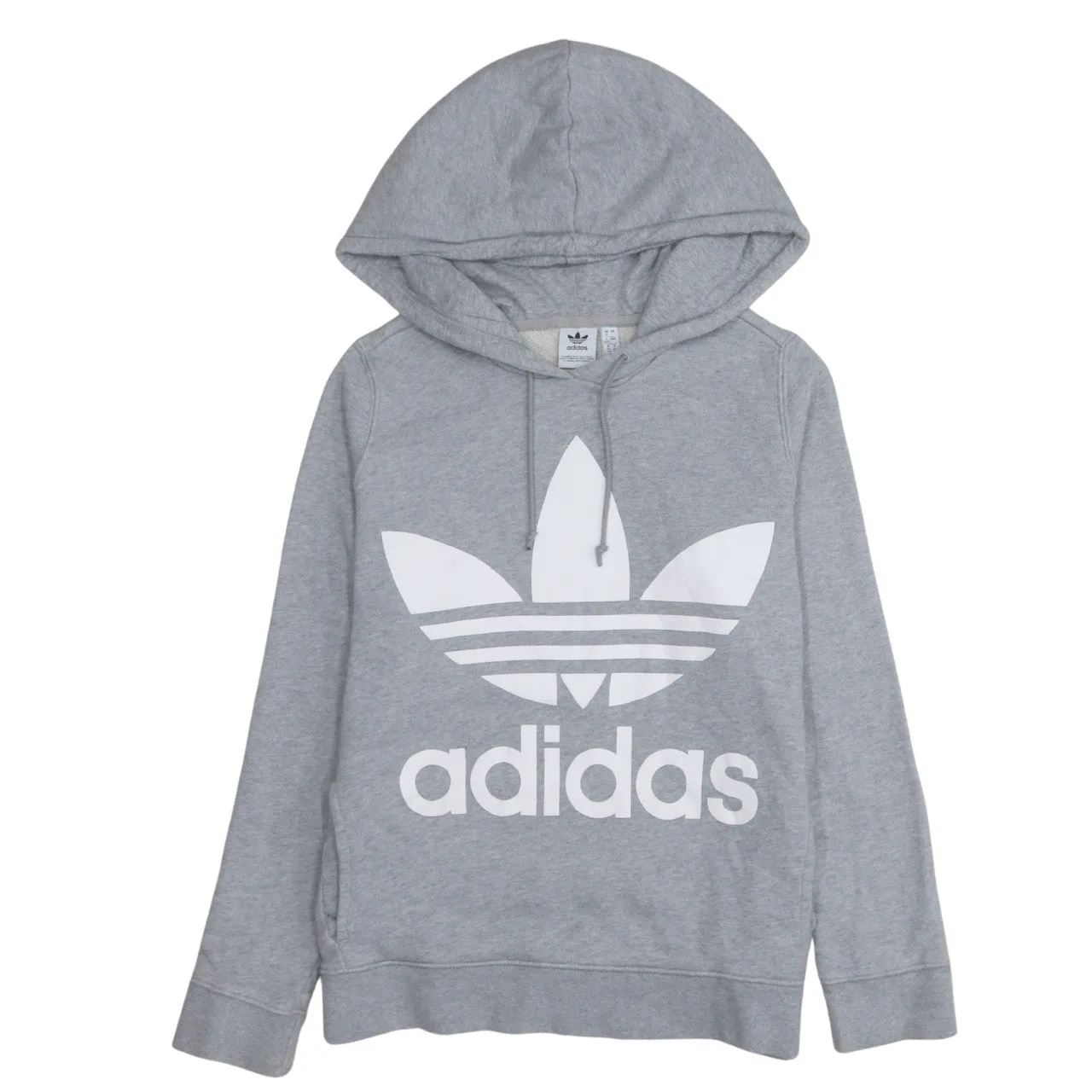 Adidas Grey Hoodie Women’s Medium Trefoil Printed Logo Drawstring Hood Pullover Sweatshirt sold by Vintage Club