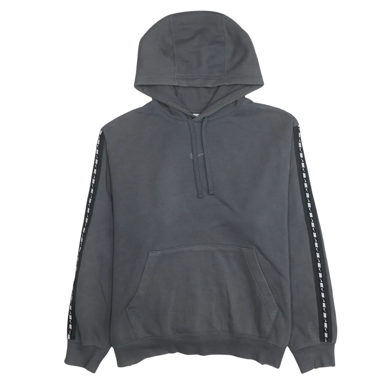 Nike Dark Grey Hoodie Men's Large Printed Logo Sleeve Tape Pullover Sweatshirt sold by Vintage Club