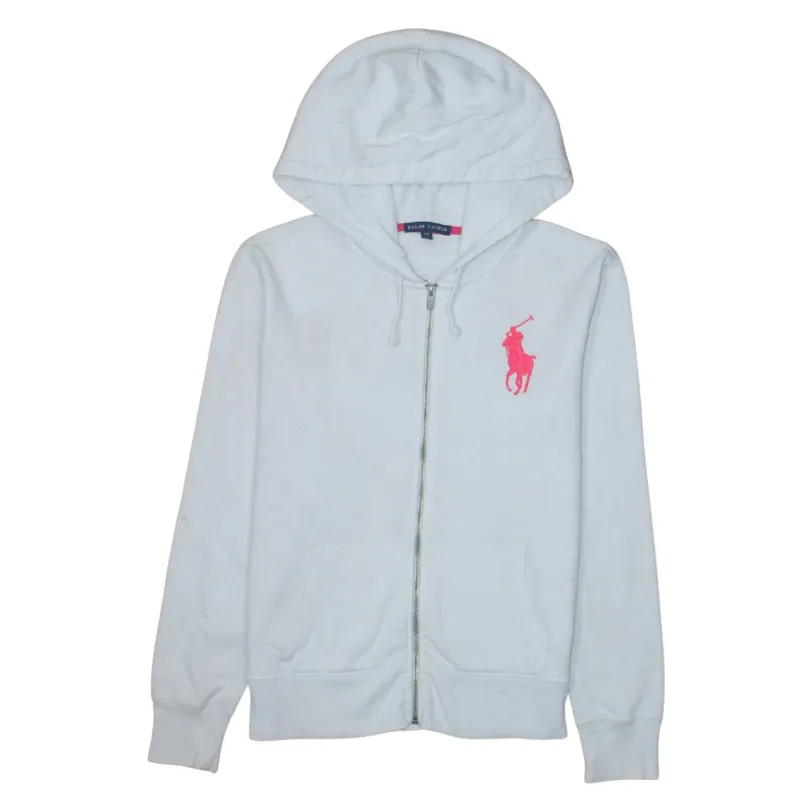 Polo Ralph Lauren White Hoodie Women’s Large Pink Big Pony Zip Embroidered Logo Sweatshirt sold by Vintage Club