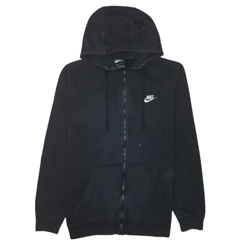 Nike Black Full Zip Hoodie Men's Medium Embroidered Swoosh Split Pocket Fleece Sweatshirt sold by Vintage Club