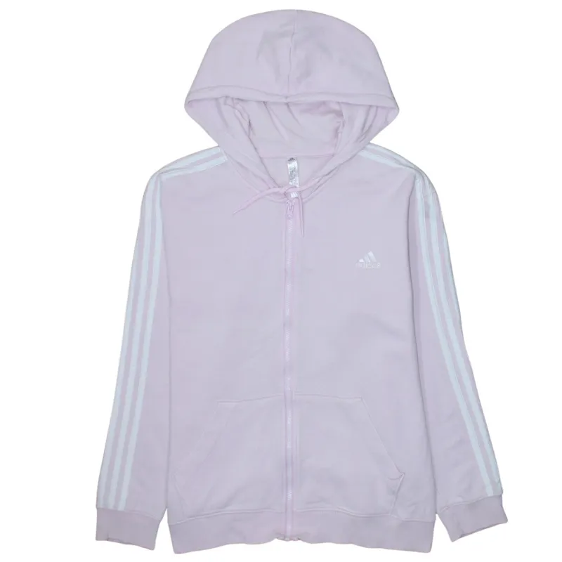Adidas Light Pink Full Zip Hoodie Women’s Large Three Stripe Sleeves Embroidered Logo Sweatshirt made by Adidas