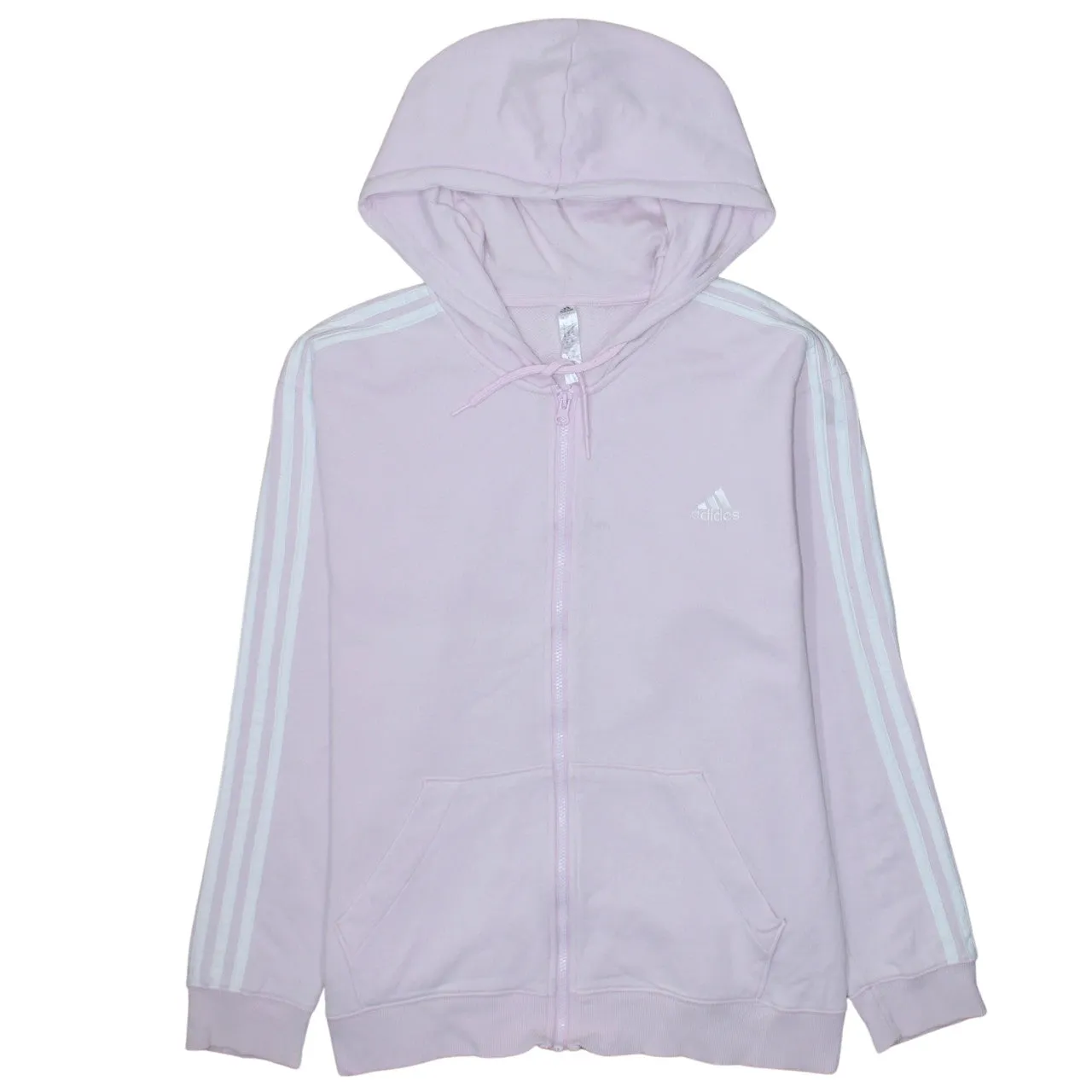 Adidas Light Pink Full Zip Hoodie Women’s Large Three Stripe Sleeves Embroidered Logo Sweatshirt sold by Vintage Club