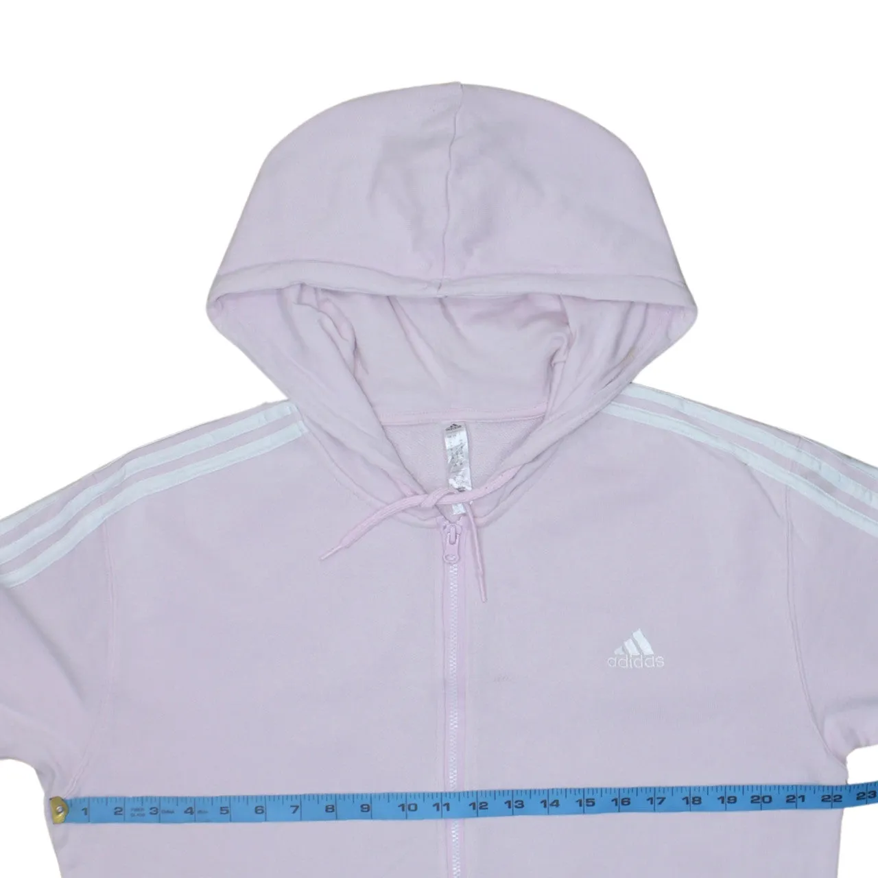 Adidas Light Pink Full Zip Hoodie Women’s Large Three Stripe Sleeves Embroidered Logo Sweatshirt sold by Vintage Club product image thumbnail 5