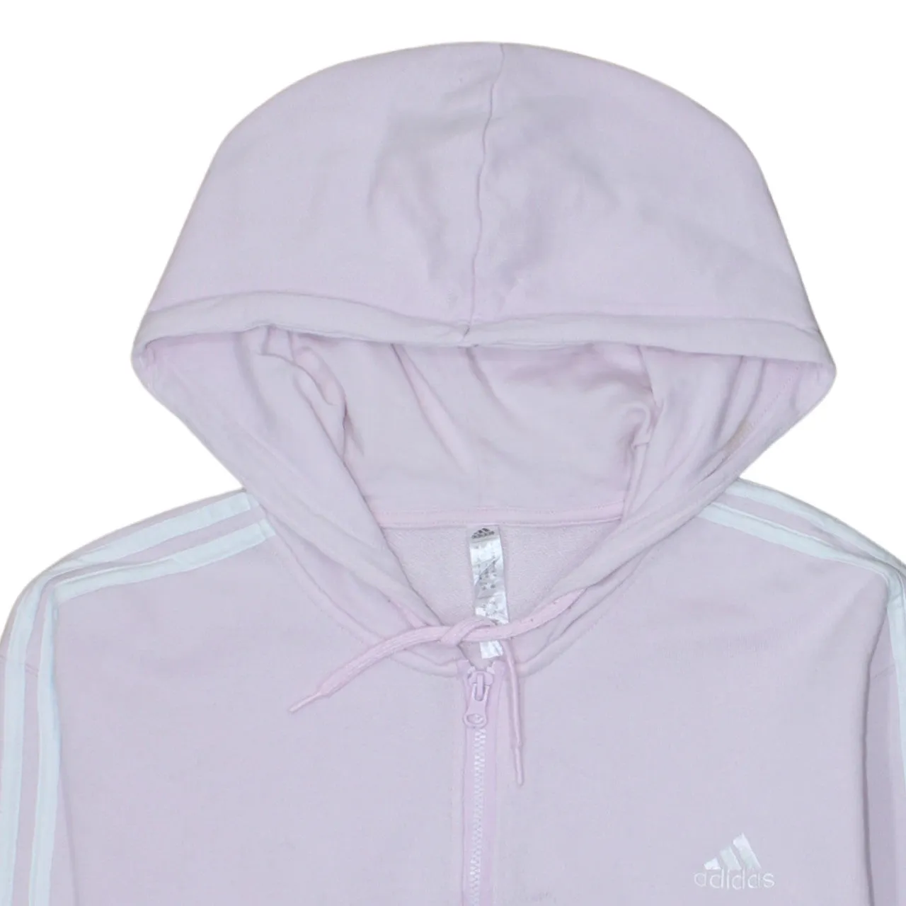 Adidas Light Pink Full Zip Hoodie Women’s Large Three Stripe Sleeves Embroidered Logo Sweatshirt sold by Vintage Club product image thumbnail 3