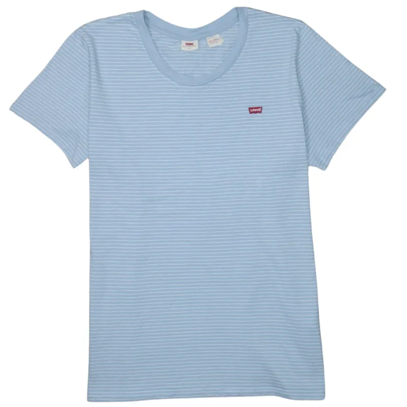 Levi's Light Blue Stripe T Shirt Women’s XXLarge Small Chest Logo Casual Top Tee made by Levi's