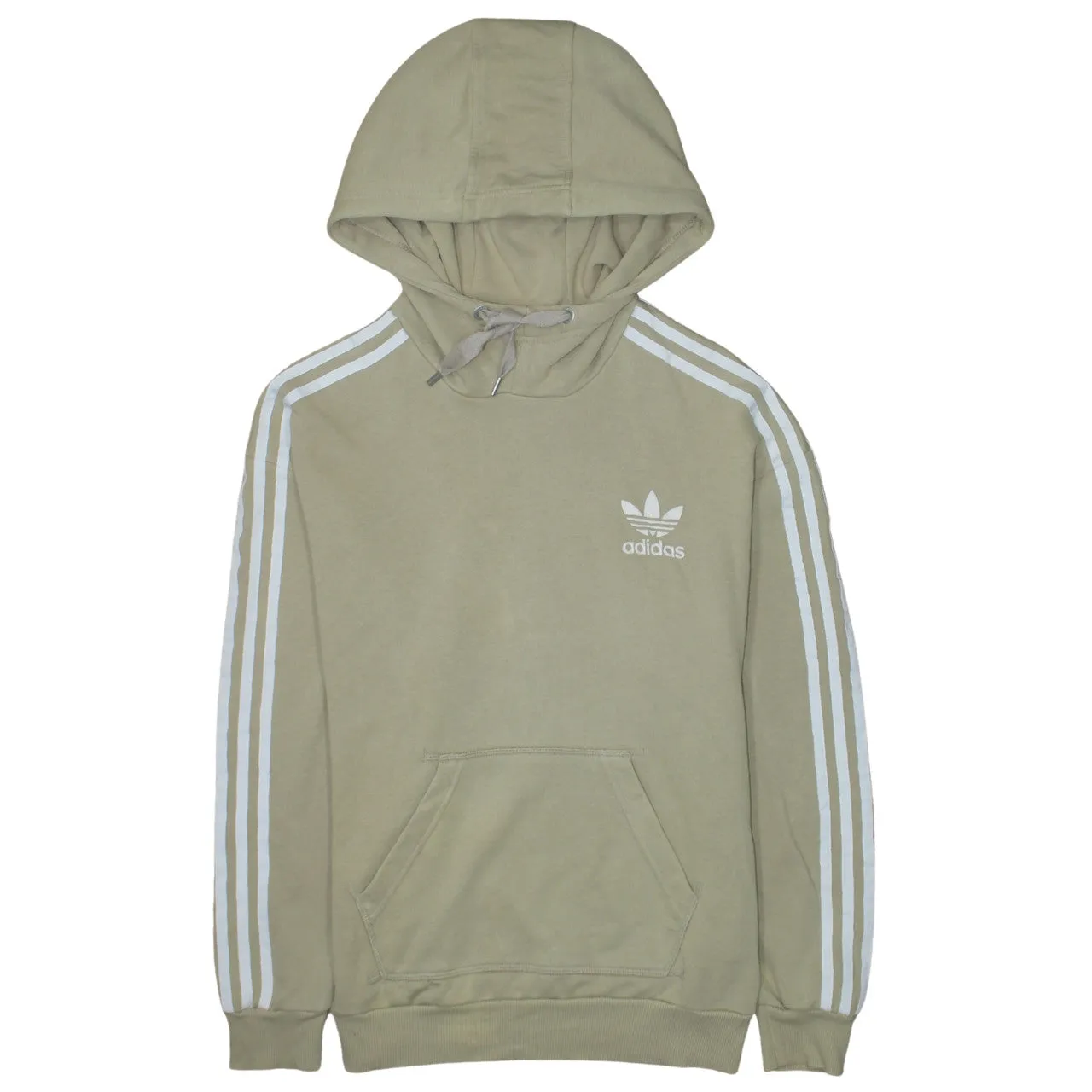 Adidas Khaki Green Hoodie Women’s Medium Trefoil Printed Logo Three Stripe Pullover Sweatshirt sold by Vintage Club