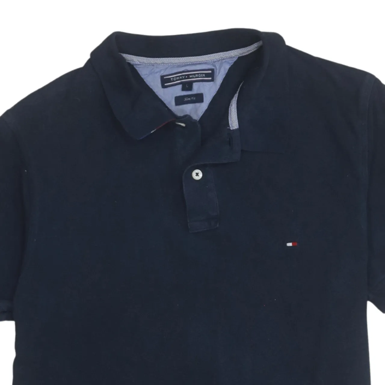 Tommy Hilfiger Navy Blue Polo Shirt Women's Large Small Flag Logo Short Sleeve Top sold by Vintage Club product image thumbnail 3