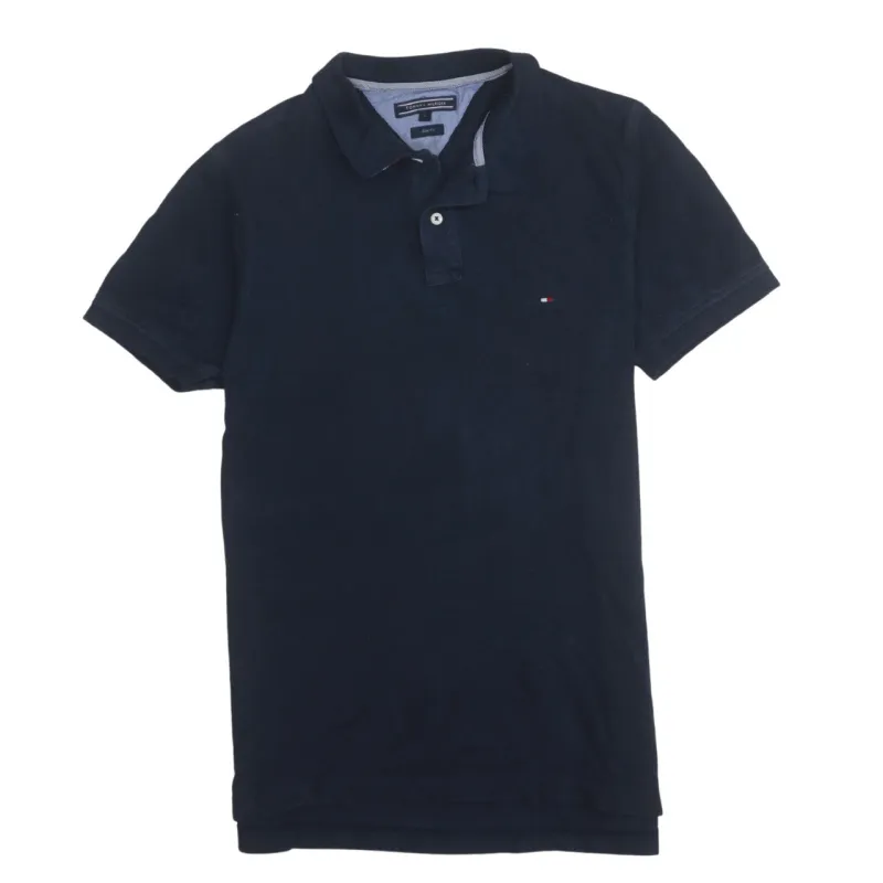 Tommy Hilfiger Navy Blue Polo Shirt Women's Large Small Flag Logo Short Sleeve Top sold by Vintage Club