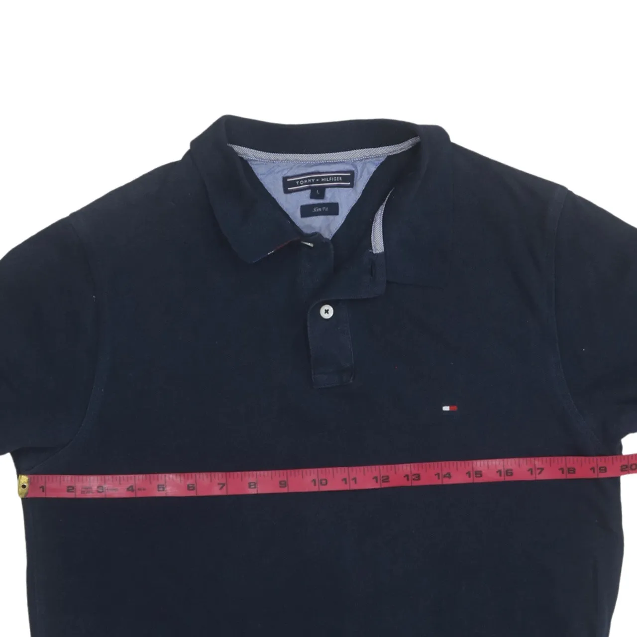 Tommy Hilfiger Navy Blue Polo Shirt Women's Large Small Flag Logo Short Sleeve Top sold by Vintage Club product image thumbnail 5