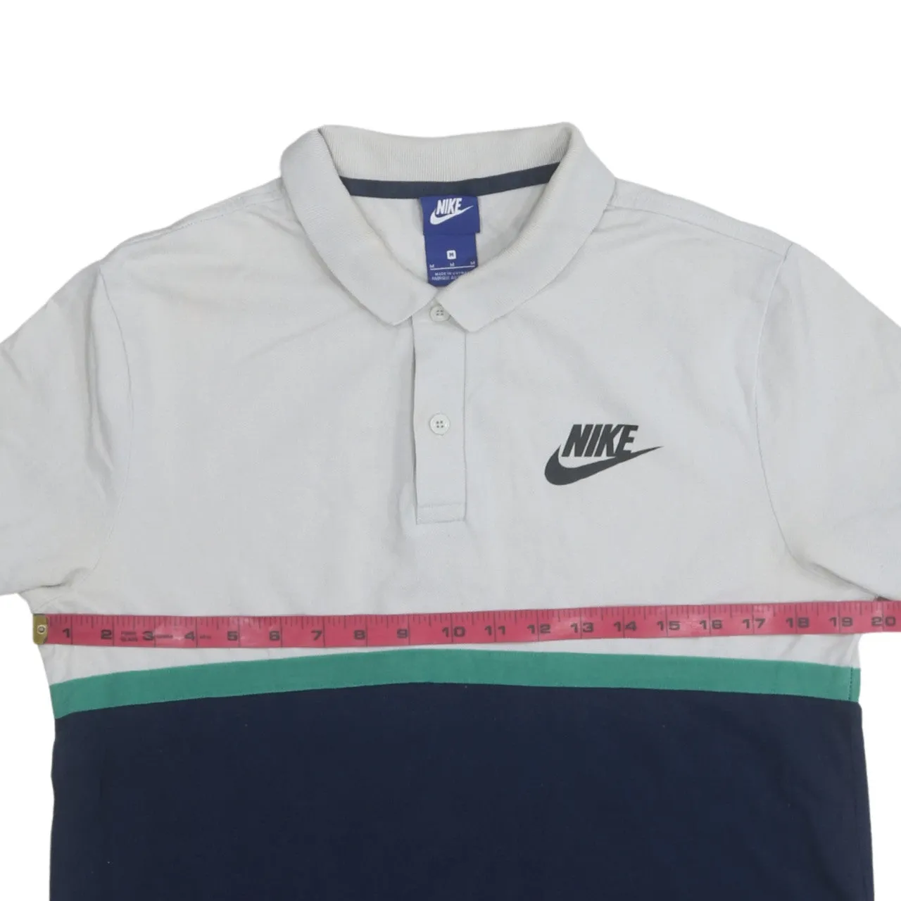Nike White Navy Polo Shirt Men’s Medium Colour Block Printed Swoosh Casual Top sold by Vintage Club product image thumbnail 5