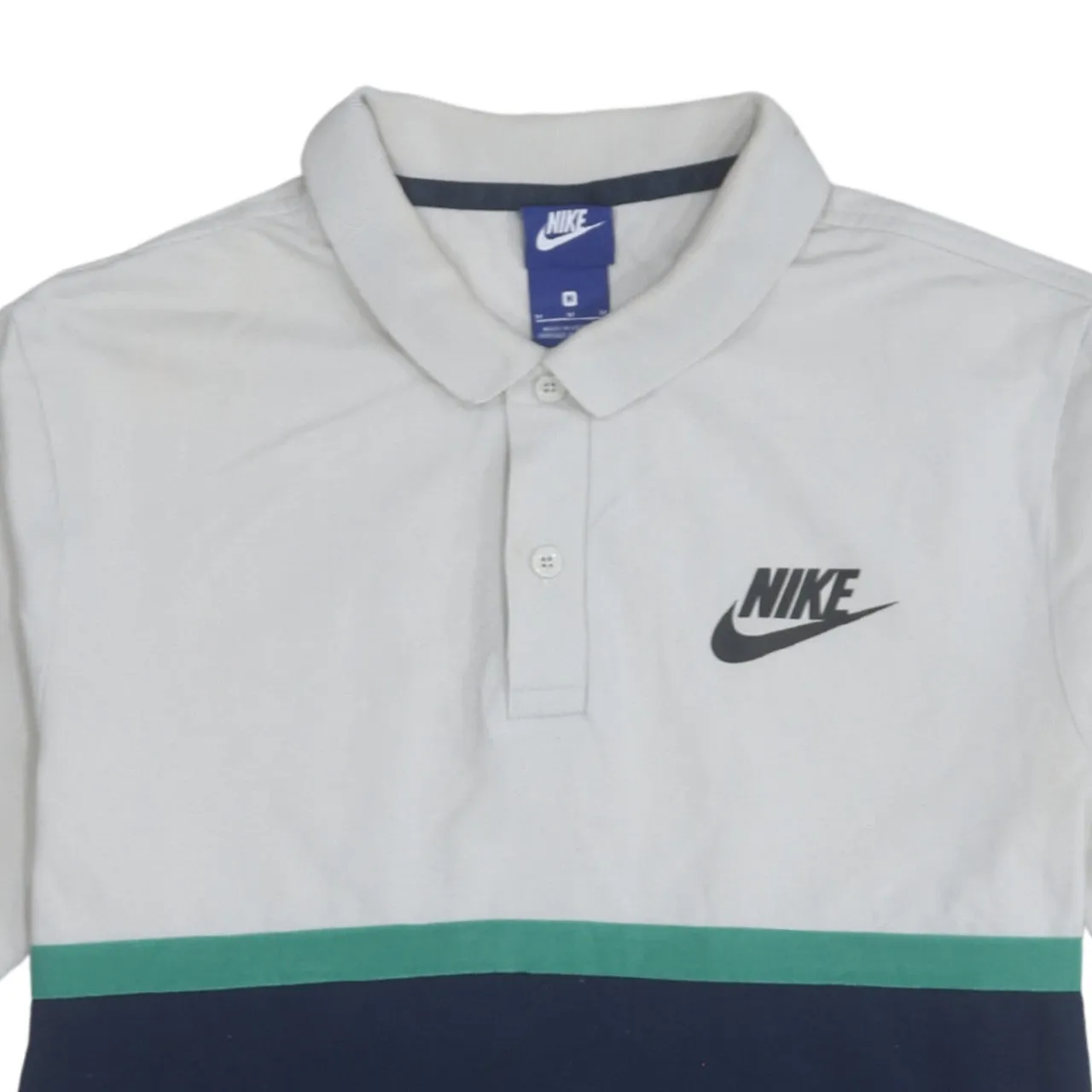 Nike White Navy Polo Shirt Men’s Medium Colour Block Printed Swoosh Casual Top sold by Vintage Club product image thumbnail 3