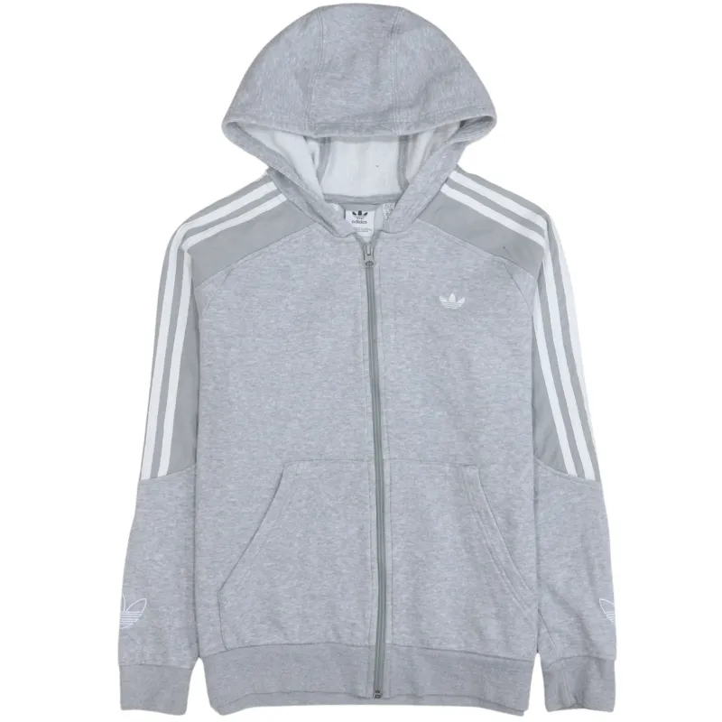 Adidas Light Grey Hoodie Men's Small Full Zip Three Stripe Sleeves Embroidered Logo Sweatshirt sold by Vintage Club
