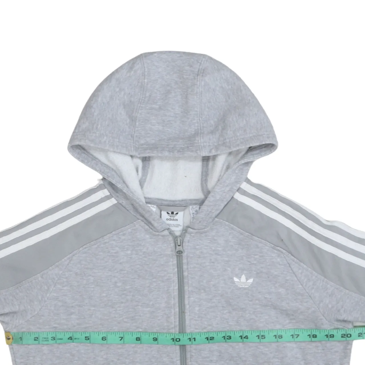 Adidas Light Grey Hoodie Men's Small Full Zip Three Stripe Sleeves Embroidered Logo Sweatshirt sold by Vintage Club product image thumbnail 5