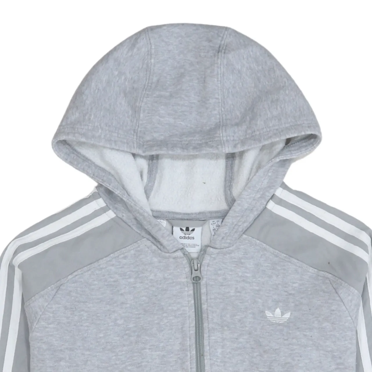 Adidas Light Grey Hoodie Men's Small Full Zip Three Stripe Sleeves Embroidered Logo Sweatshirt sold by Vintage Club product image thumbnail 3
