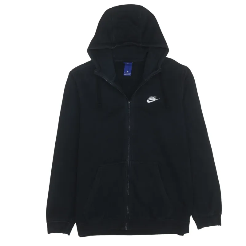 Nike Black Full Zip Hoodie Women’s Large Embroidered Swoosh Split Pocket Fleece Sweatshirt sold by Vintage Club