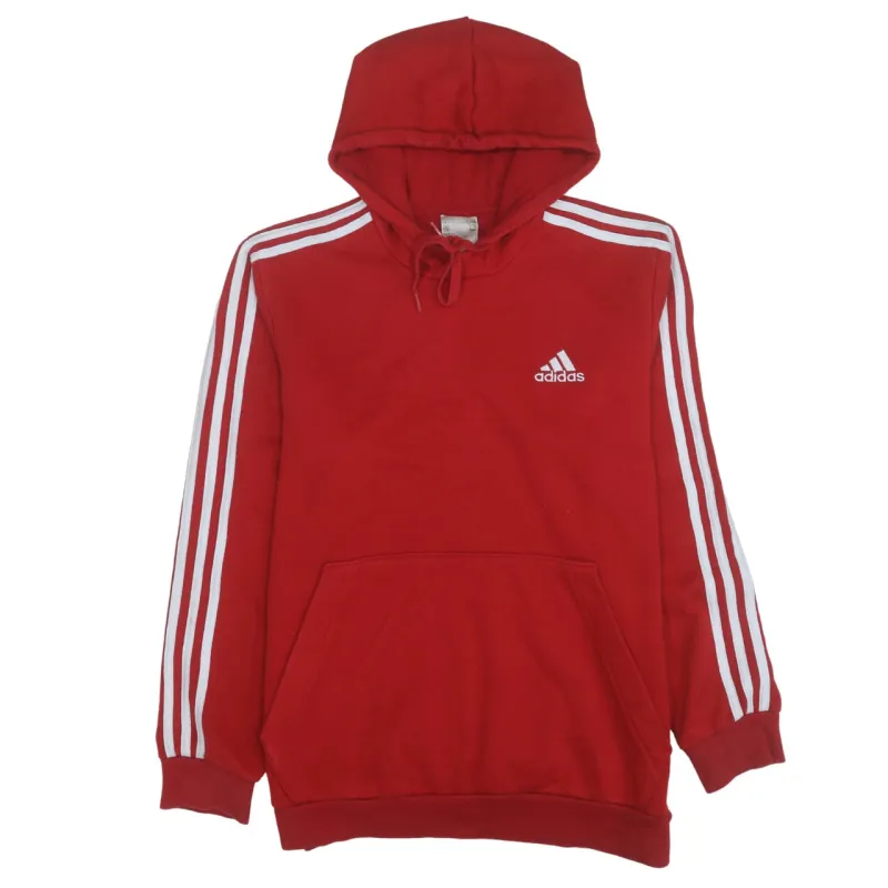 Adidas Red Hoodie Men's Medium Embroidered Chest Logo Three Stripe Sleeves Pullover Sweatshirt sold by Vintage Club