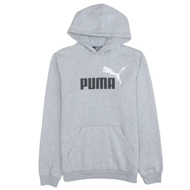 Puma Light Grey Hoodie Women’s XLarge Printed Chest Logo Front Pocket Pullover Sweatshirt sold by Vintage Club