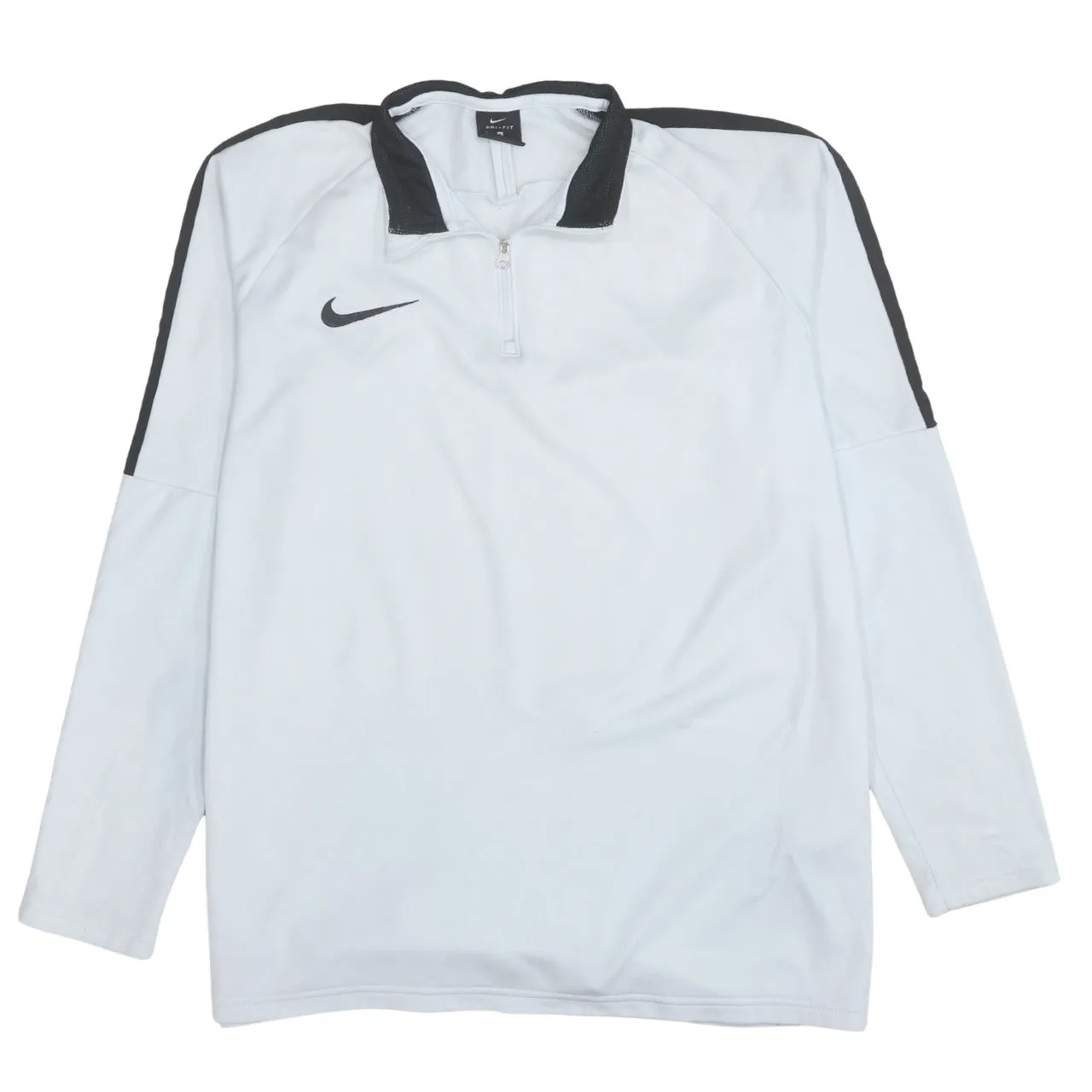 Nike White Quarter Zip Sweatshirt Women’s Large Embroidered Swoosh Contrast Shoulder Panels Pullover Top sold by Vintage Club