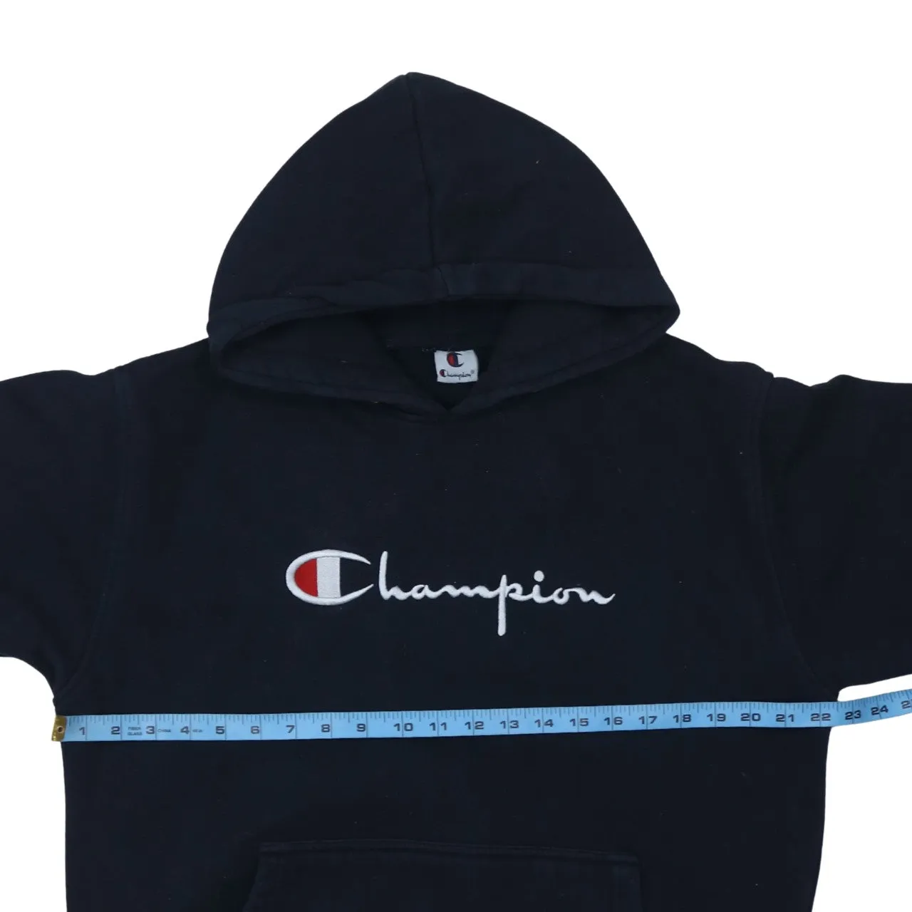 Champion Black Hoodie Women’s XLarge Embroidered Script Logo Front Pocket Fleece Pullover Sweatshirt sold by Vintage Club product image thumbnail 5