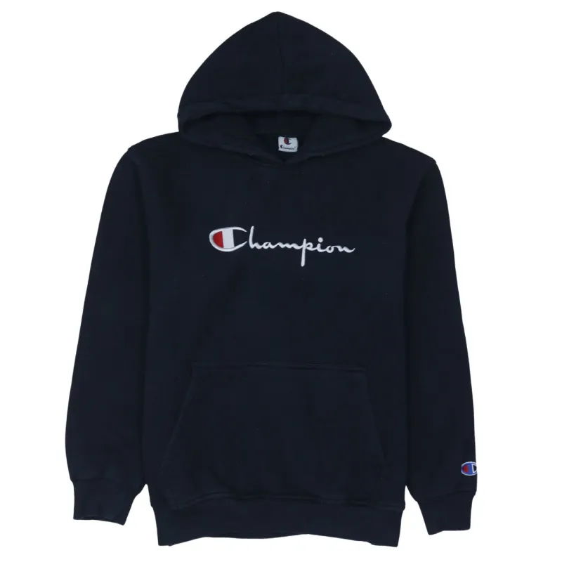 Champion Black Hoodie Women’s XLarge Embroidered Script Logo Front Pocket Fleece Pullover Sweatshirt sold by Vintage Club