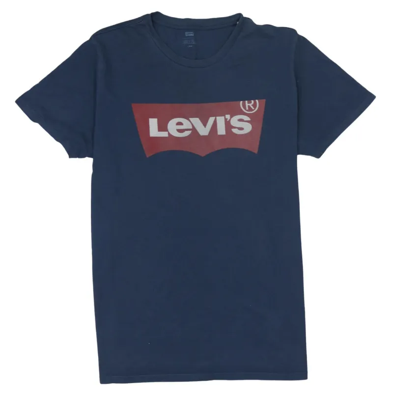 Levi's Navy Blue T Shirt Women's Large Printed Batwing Logo Crewneck Tee Top made by Levi's