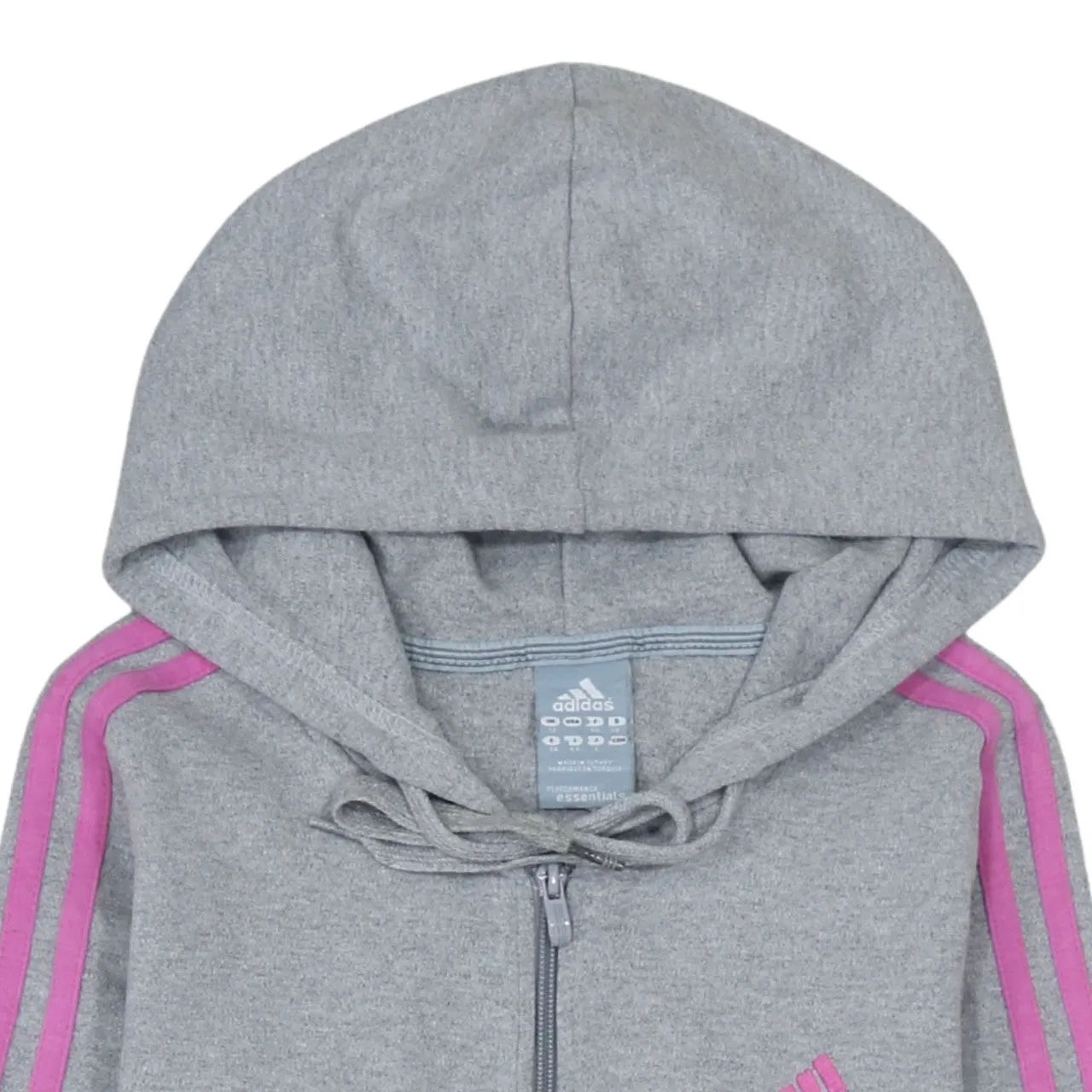 Adidas Grey Zip Hoodie Women’s XSmall Pink Three Stripe Sleeves Embroidered Logo Sweatshirt sold by Vintage Club product image thumbnail 3