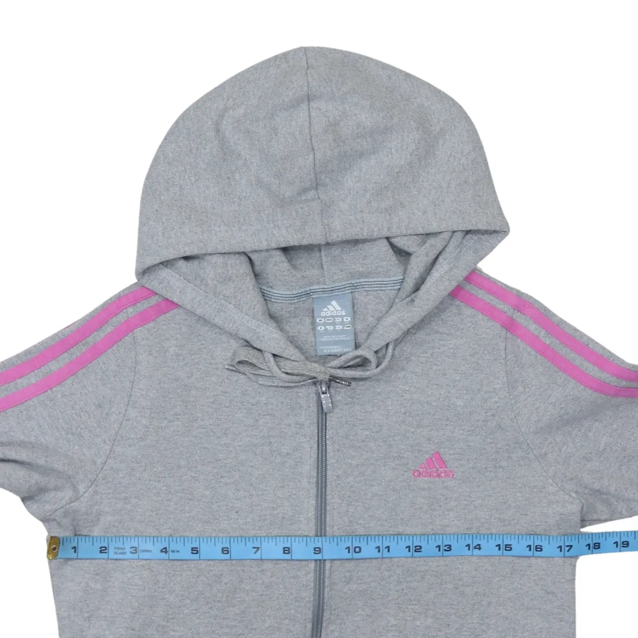 Adidas Grey Zip Hoodie Women’s XSmall Pink Three Stripe Sleeves Embroidered Logo Sweatshirt sold by Vintage Club product image thumbnail 5