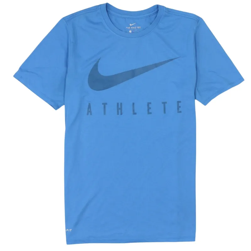 Nike Blue T Shirt Women’s Medium Printed Swoosh Athlete Graphic Dri Fit Tee Top sold by Vintage Club