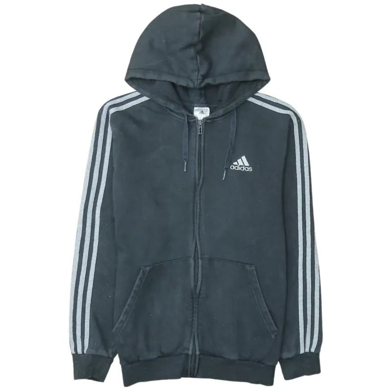 Adidas Black Full Zip Hoodie Men's Medium Three Stripe Sleeves Embroidered Logo Sweatshirt sold by Vintage Club