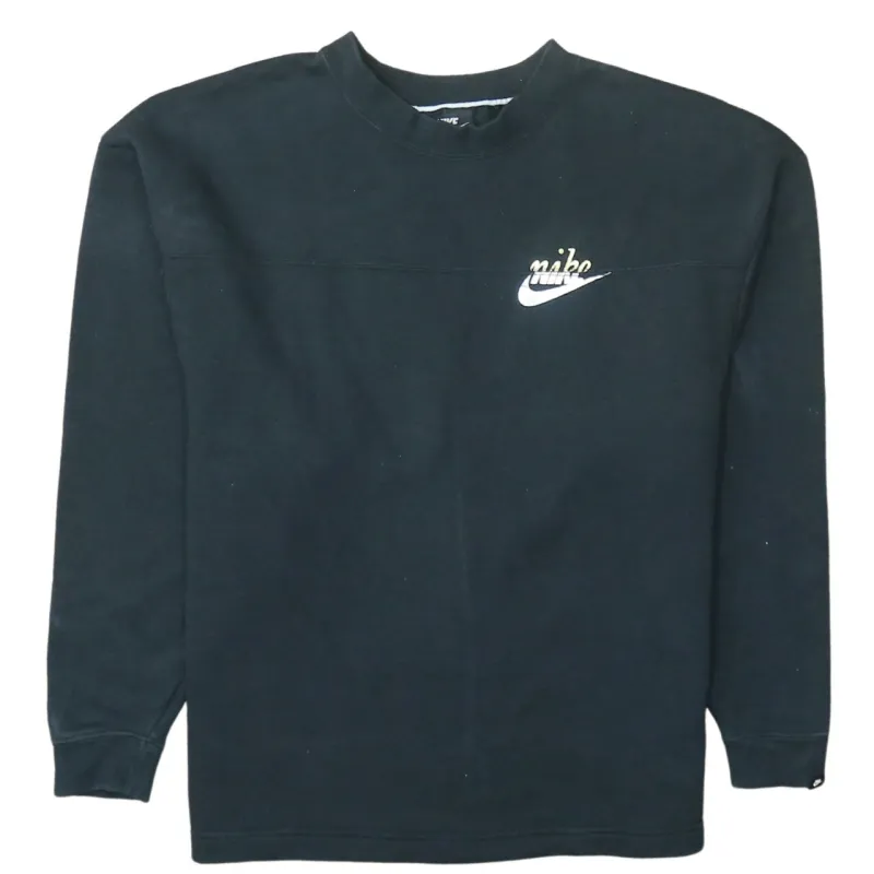 Nike Black Sweatshirt Men's Small Printed Script Logo Crewneck Pullover Fleece Top made by Nike