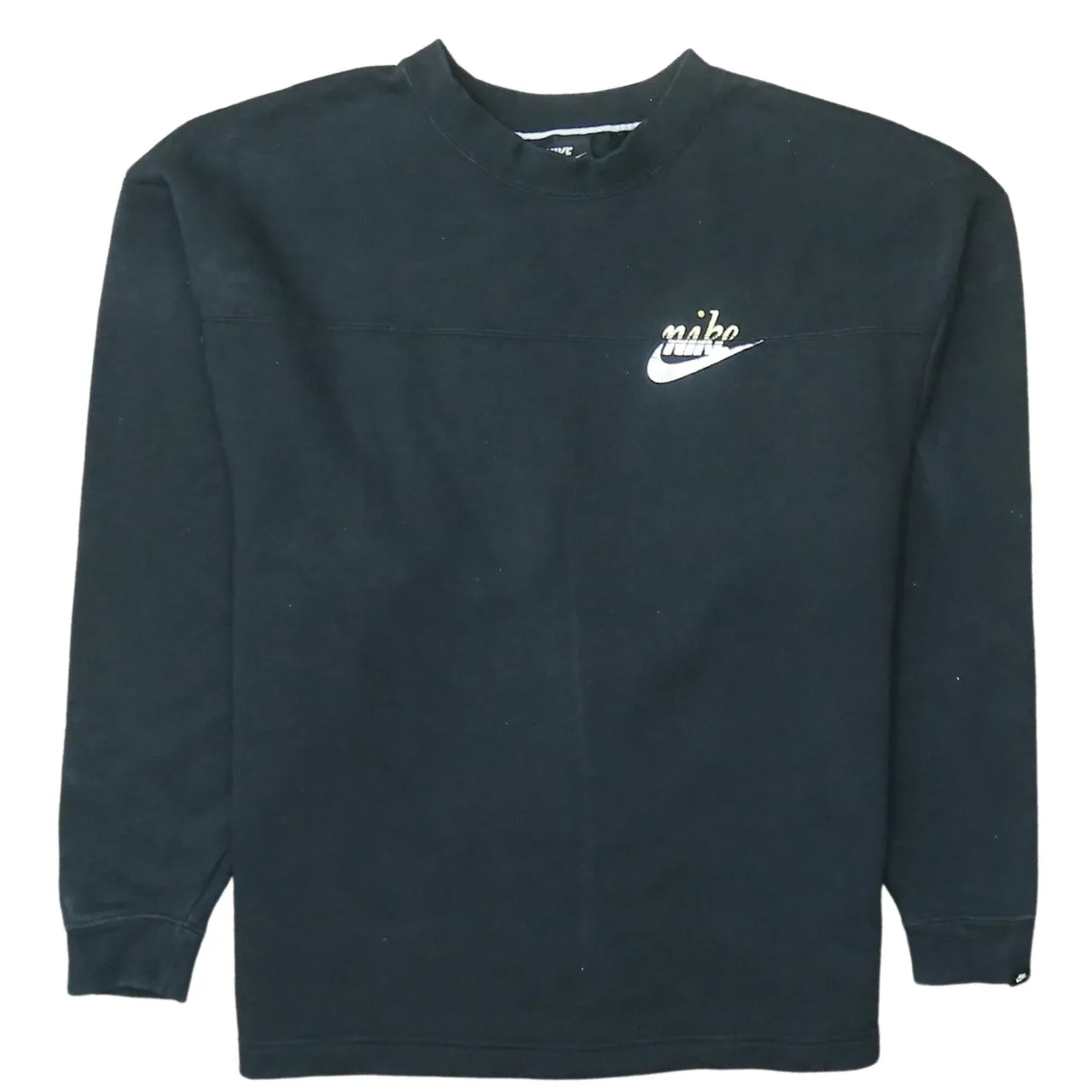 Nike Black Sweatshirt Men's Small Printed Script Logo Crewneck Pullover Fleece Top sold by Vintage Club
