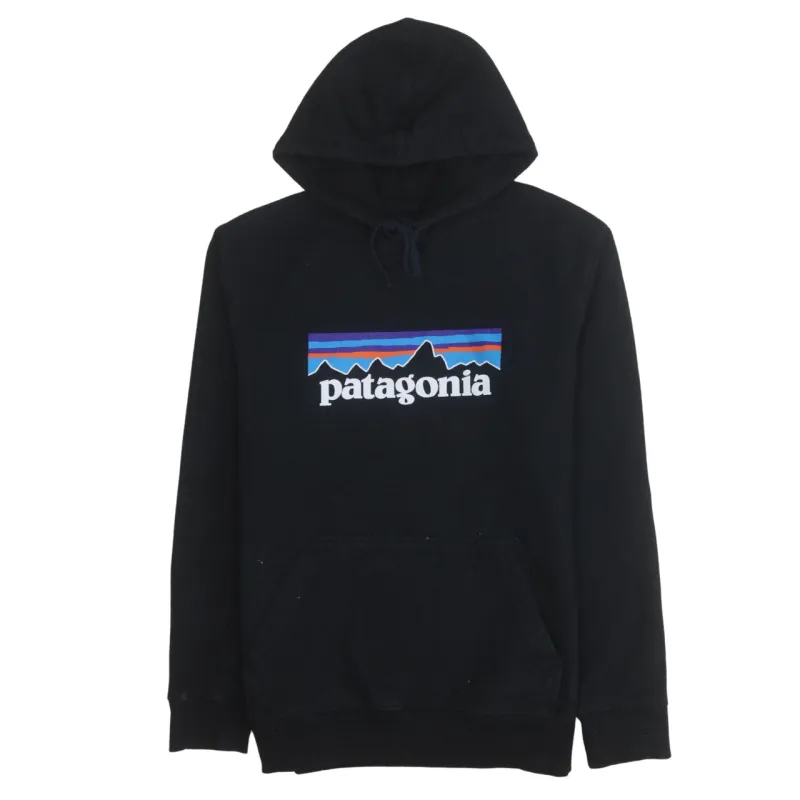 Patagonia Black Hoodie Women’s Medium Printed Logo Front Pocket Pullover Sweatshirt made by Patagonia