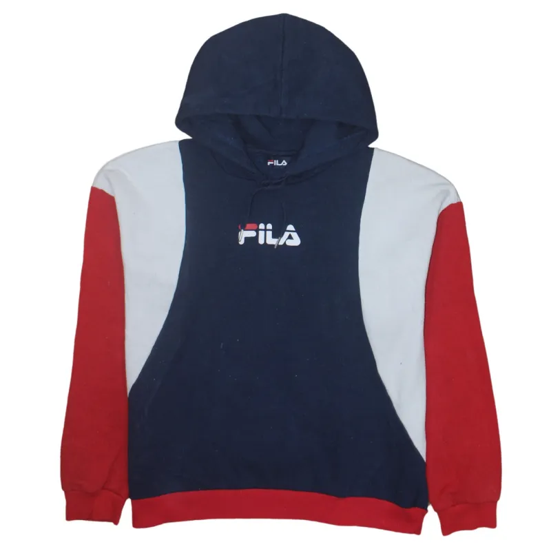 Fila Navy Colour Block Hoodie Men's Medium Printed Logo Pullover Sweatshirt sold by Vintage Club