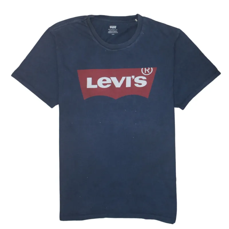 Levi's Navy Blue T Shirt Women's Large Printed Batwing Logo Crewneck Tee Top made by Levi's