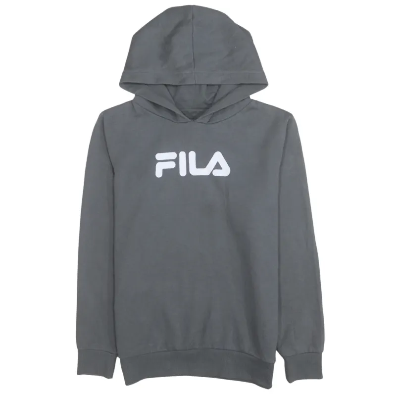Fila Grey Hoodie Women’s Medium Printed Chest Logo Pullover Long Sleeve Sweatshirt sold by Vintage Club