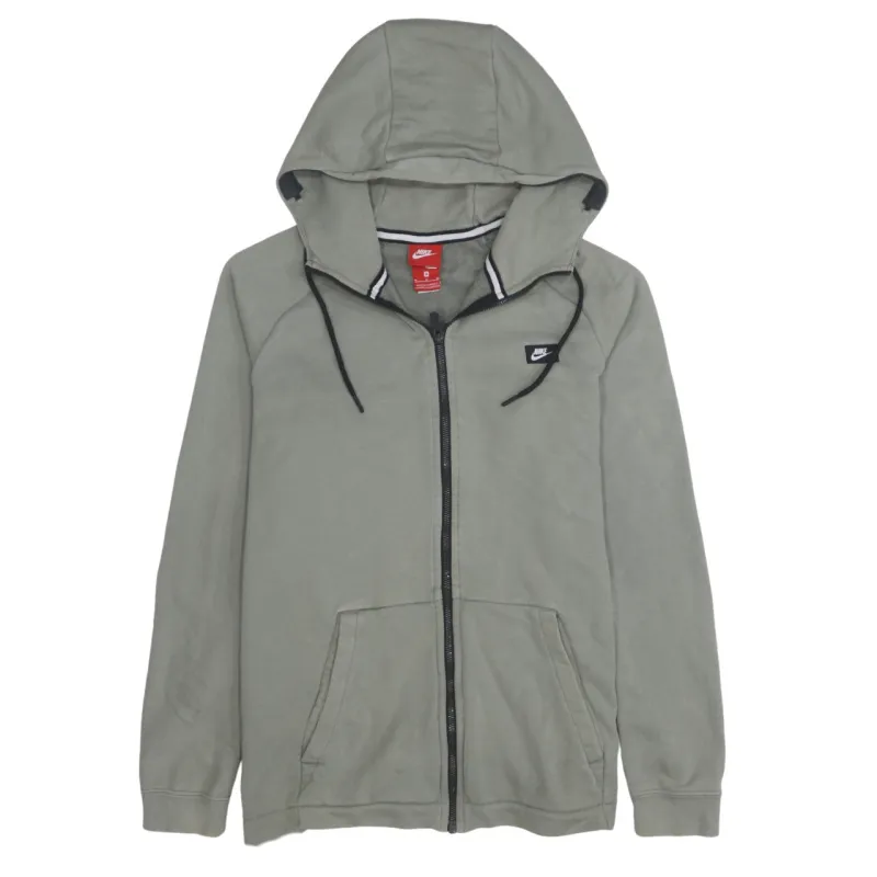 Nike Khaki Green Zip Hoodie Women’s Medium Embroidered Swoosh Split Pockets Casual Sweatshirt made by Nike