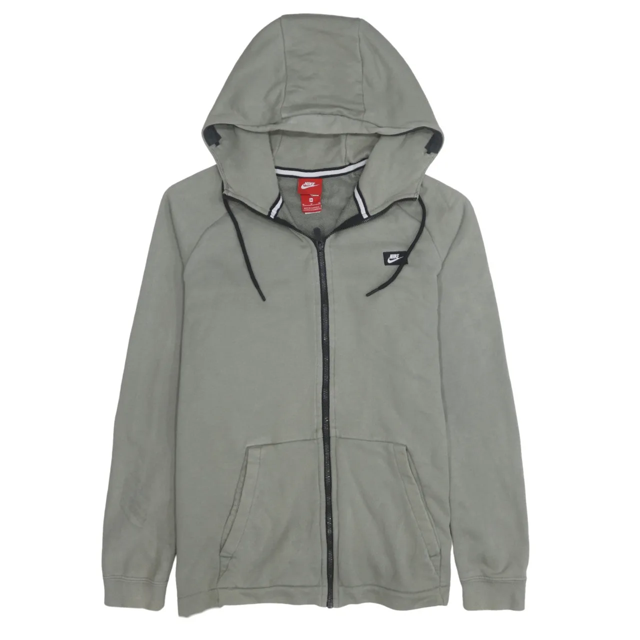 Nike Khaki Green Zip Hoodie Women’s Medium Embroidered Swoosh Split Pockets Casual Sweatshirt sold by Vintage Club