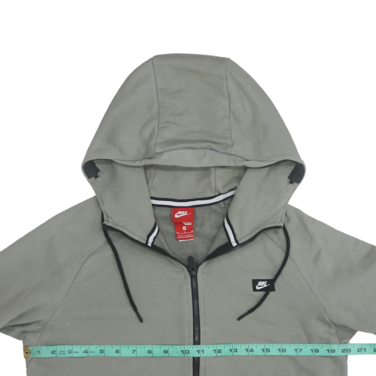 Nike Khaki Green Zip Hoodie Women’s Medium Embroidered Swoosh Split Pockets Casual Sweatshirt sold by Vintage Club product image thumbnail 5