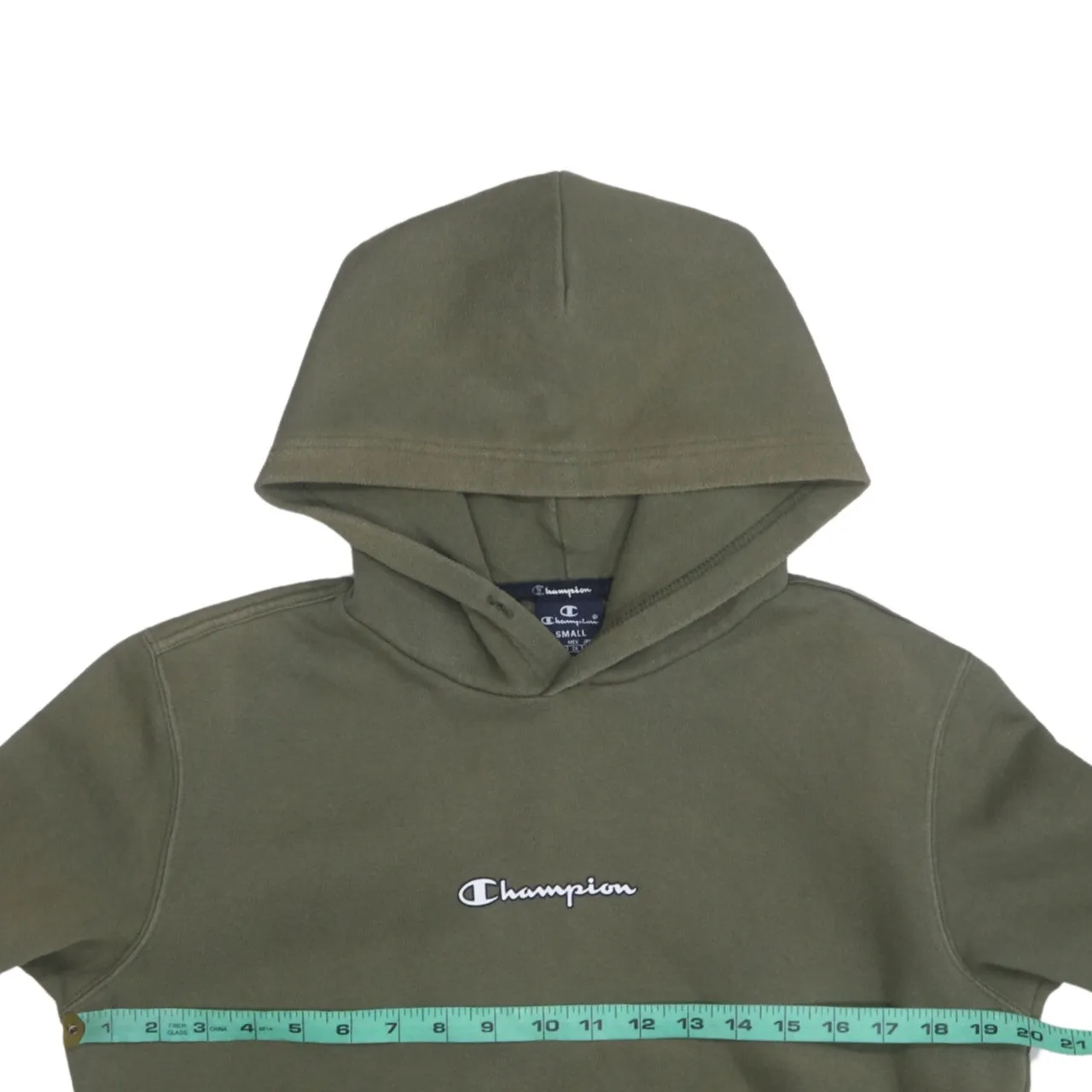 Champion Olive Green Hoodie Men's Small Embroidered Chest Logo Front Pocket Fleece Pullover Sweatshirt sold by Vintage Club product image thumbnail 5