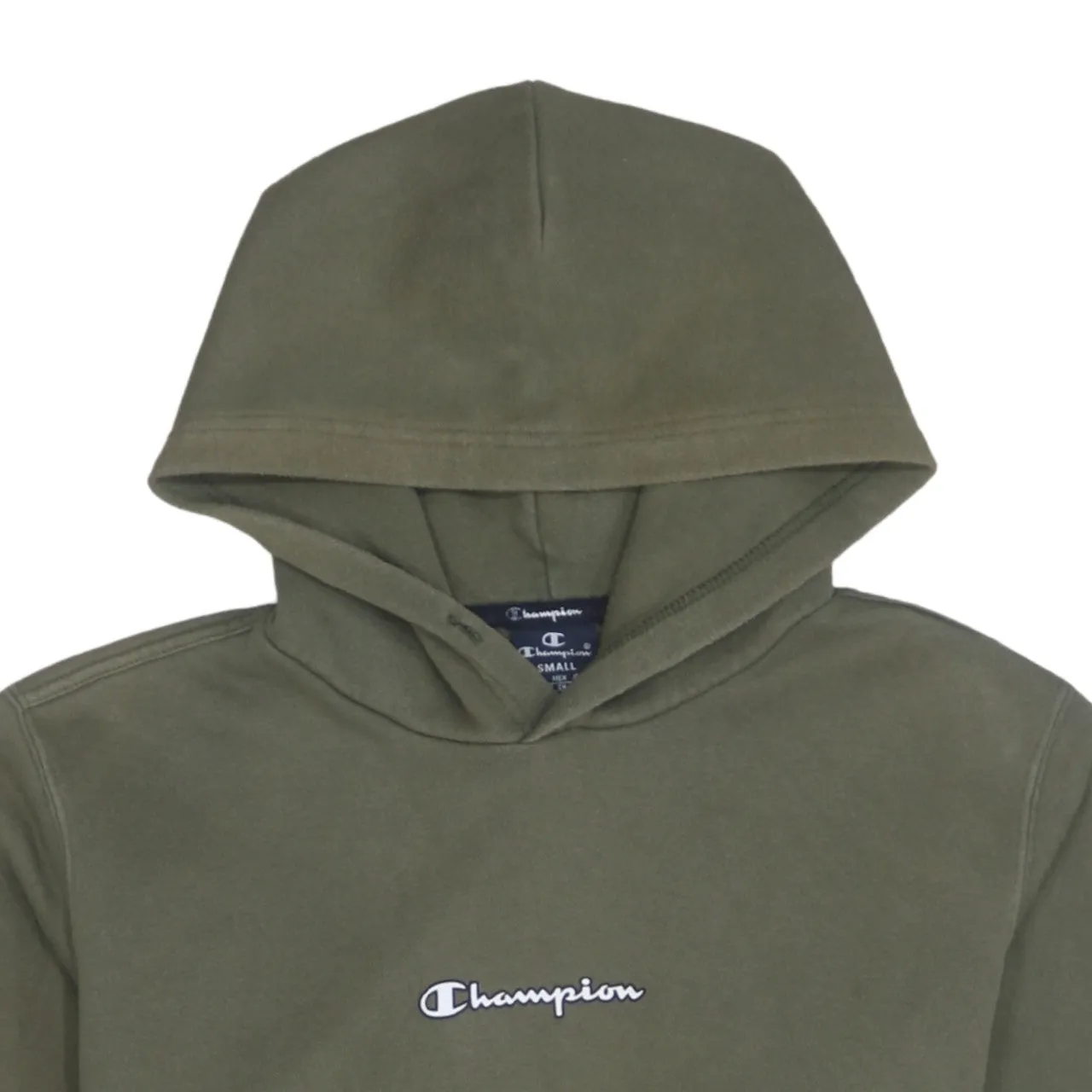 Champion Olive Green Hoodie Men's Small Embroidered Chest Logo Front Pocket Fleece Pullover Sweatshirt sold by Vintage Club product image thumbnail 3