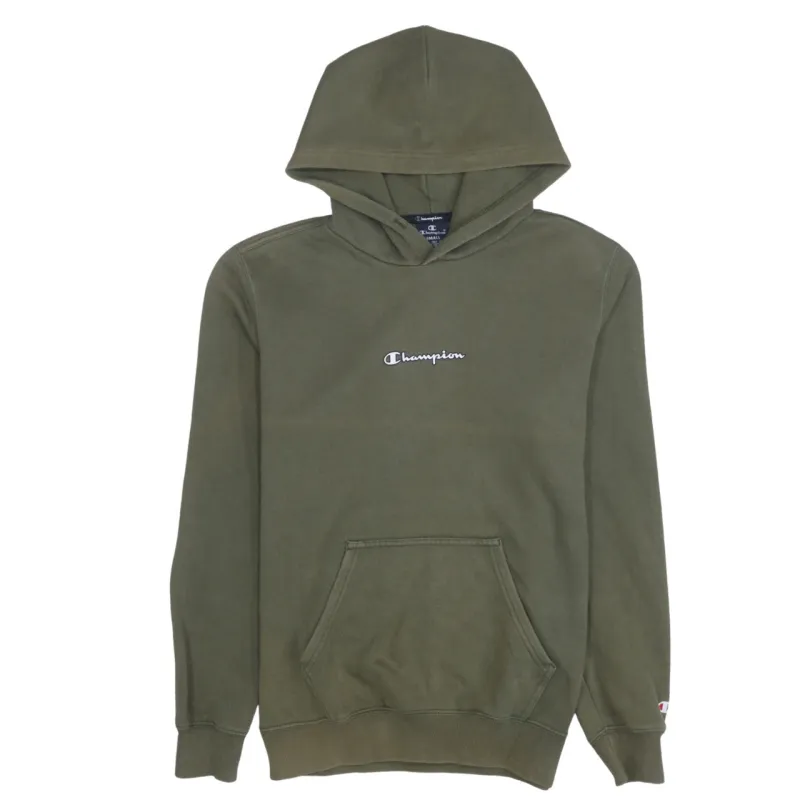 Champion Olive Green Hoodie Men's Small Embroidered Chest Logo Front Pocket Fleece Pullover Sweatshirt made by Champion