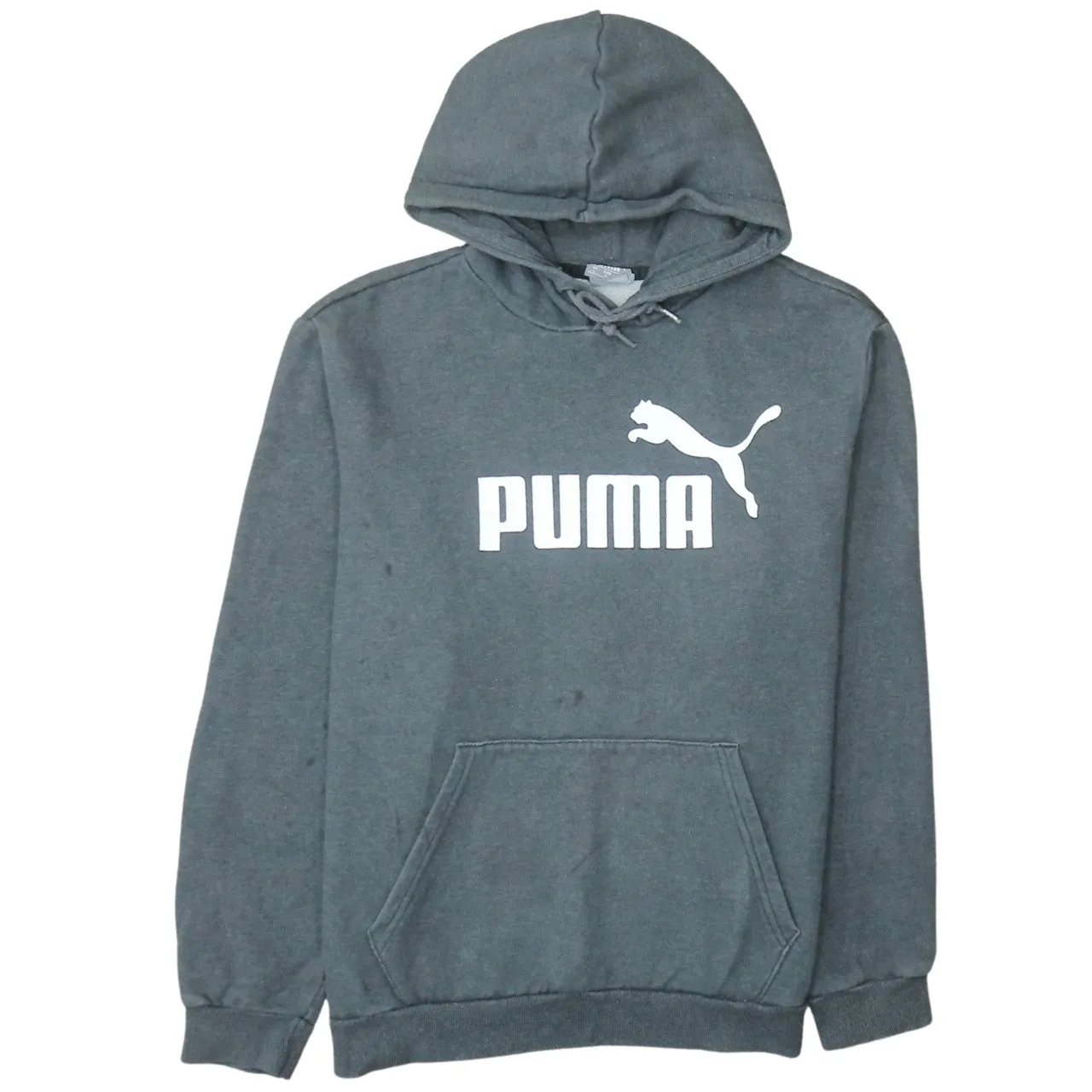 Puma Dark Grey Hoodie Men's Large Printed Logo Front Pocket Pullover Sweatshirt sold by Vintage Club