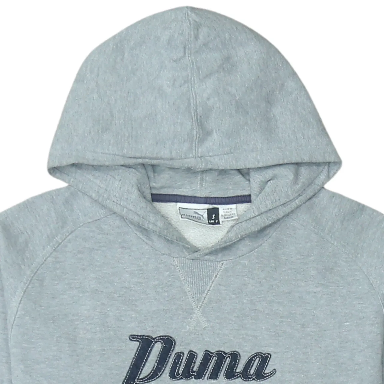Puma Grey Hoodie Men’s Small Embroidered Script Logo Front Pocket Ribbed Hem Sweatshirt sold by Vintage Club product image thumbnail 3