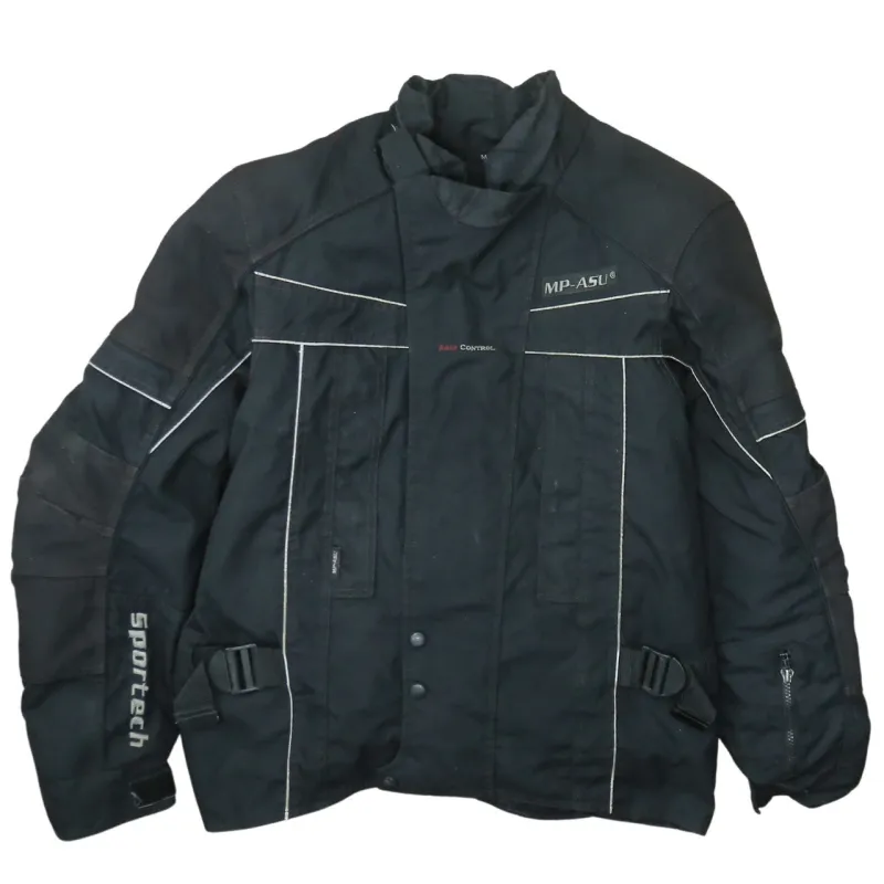 MP-ASU Black Motorcycle Jacket Men's Medium Reflective Piping Adjustable Waist Touring Outerwear sold by Vintage Club