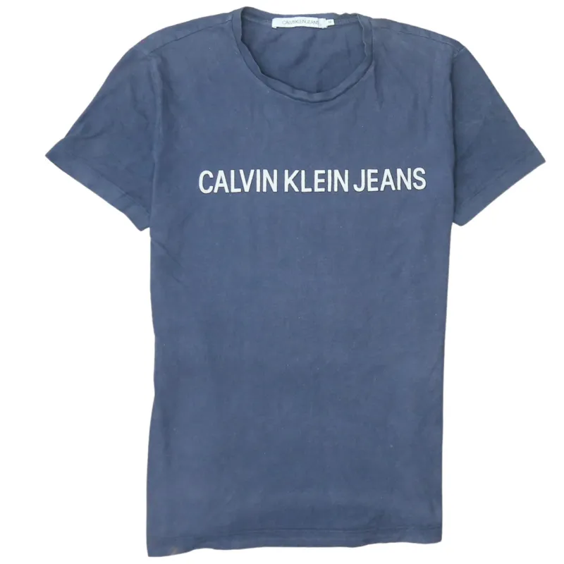 Calvin Klein Navy Blue T-Shirt Men's Medium Printed Logo Crewneck Tee Top sold by Vintage Club