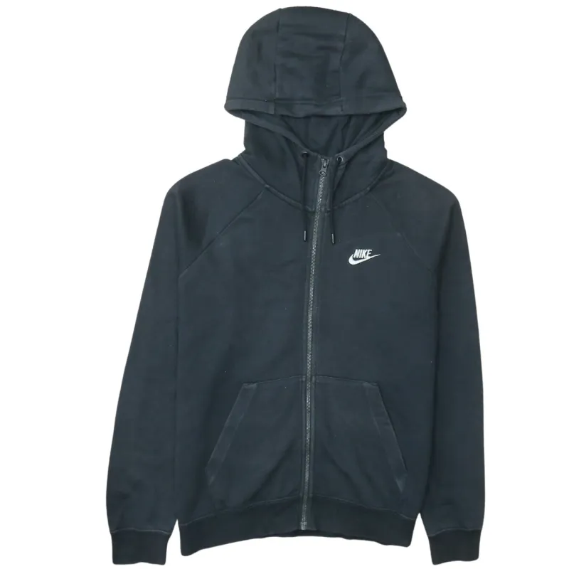 Nike Black Full Zip Hoodie Men's Medium Embroidered Swoosh Split Pouch Pocket Sweatshirt sold by Vintage Club
