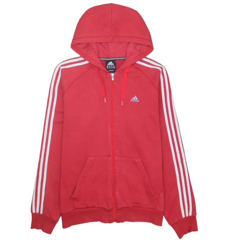 Adidas Red Zip Hoodie Women’s Medium Three Stripe Sleeves Embroidered Logo Sweatshirt sold by Vintage Club