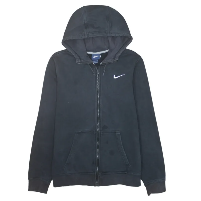 Nike Black Full Zip Hoodie Men's Small Embroidered Swoosh Split Pocket Fleece Sweatshirt sold by Vintage Club