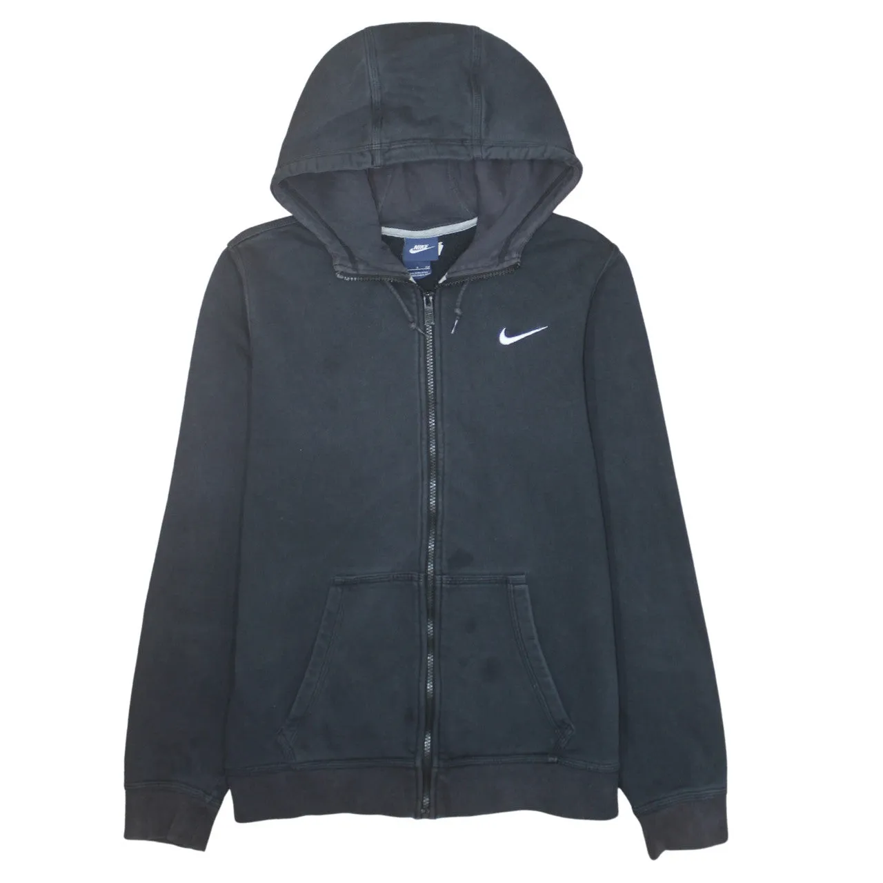 Nike Black Full Zip Hoodie Men's Small Embroidered Swoosh Split Pocket Fleece Sweatshirt sold by Vintage Club