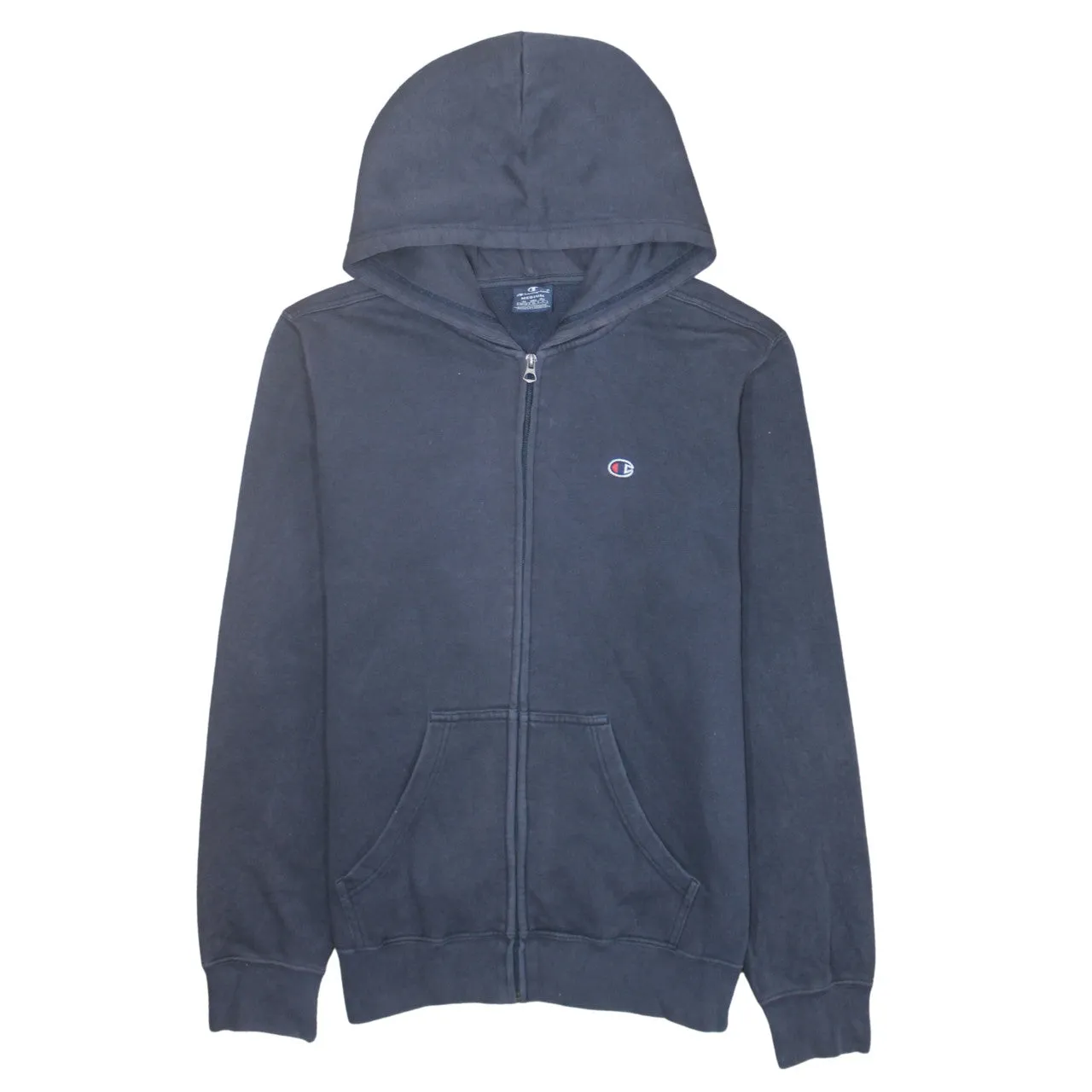 Champion Navy Blue Zip Hoodie Men's Medium Embroidered Chest Logo Front Pockets Sweatshirt sold by Vintage Club